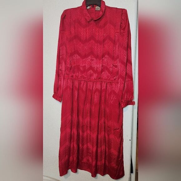 Liz Claiborne Lipstick Red Jacquard 80's Vintage Dress size 12 - Picture 3 of 14